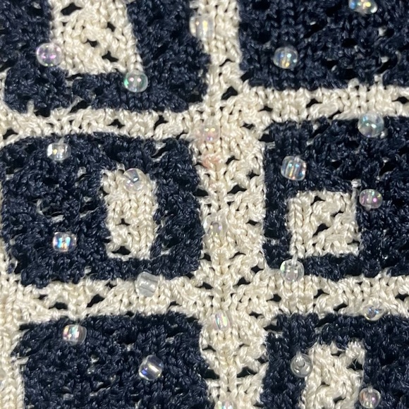 Vintage Y2K beaded silk tank top by Lauren Allard Ellen Tracy crème navy medium - Picture 2 of 9